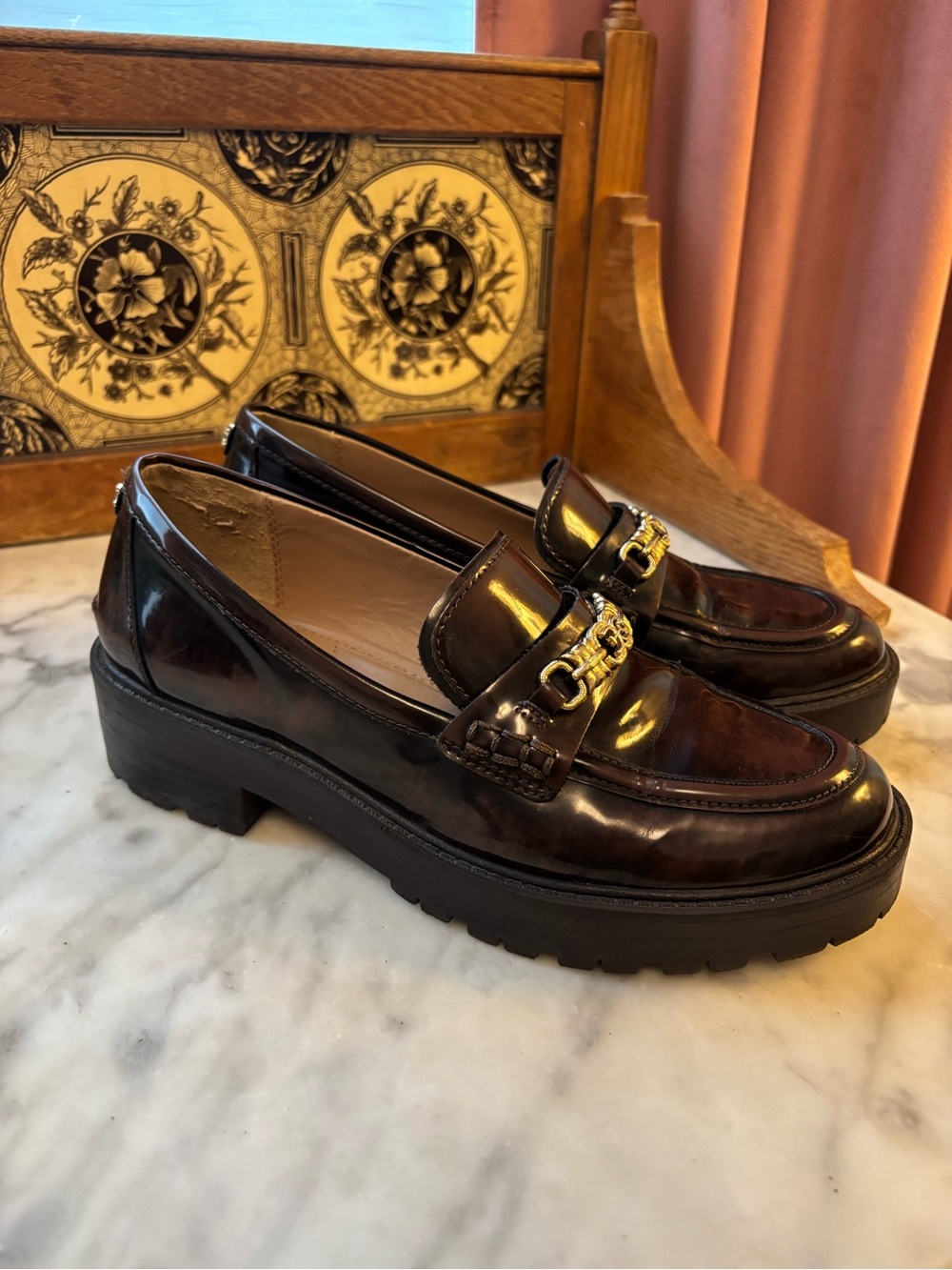 Sam Edelman Teagan Lug SolWomen’s Chunky Loafer in Dark Brown with Gold Hardware